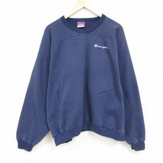 チャンピオン(Champion)のXL★古着 チャンピオン Champion 長袖 スウェット メンズ 00年代 00s ワンポイントロゴ 大きいサイズ クルーネック 紺 ネイビー 24jan19 中古 スエット トレーナー トップス(パーカー)