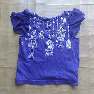 アナスイミニ(ANNA SUI mini)のアナスイミニ　半袖Ｔシャツ　袖シフォン　ねこ　紫(Tシャツ/カットソー)