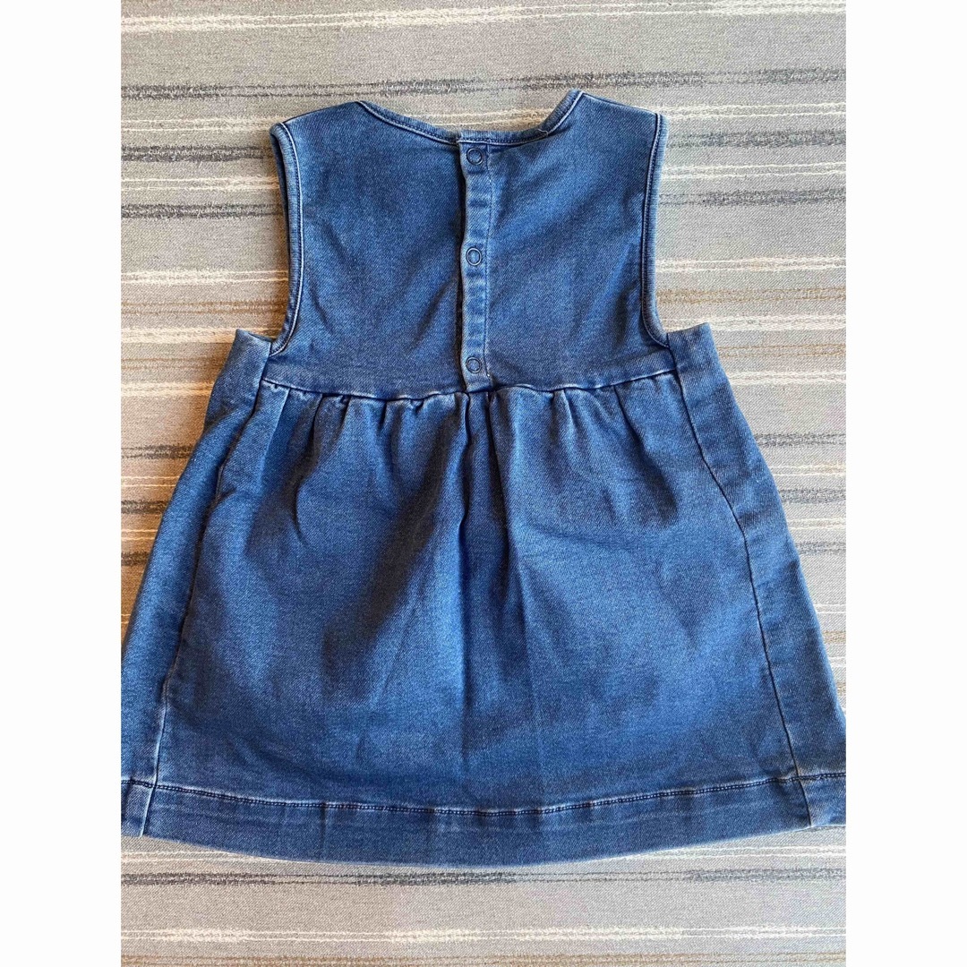 PETIT BATEAU(プチバトー)の★美品★ プチバトー　デニム　ジャンパースカート　ワンピース　リボン　18m キッズ/ベビー/マタニティのベビー服(~85cm)(ワンピース)の商品写真