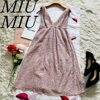 ミュウミュウ(miumiu)の【美品】MIU MIU 総レースロングワンピース ピンク フレア 38(ロングワンピース/マキシワンピース)