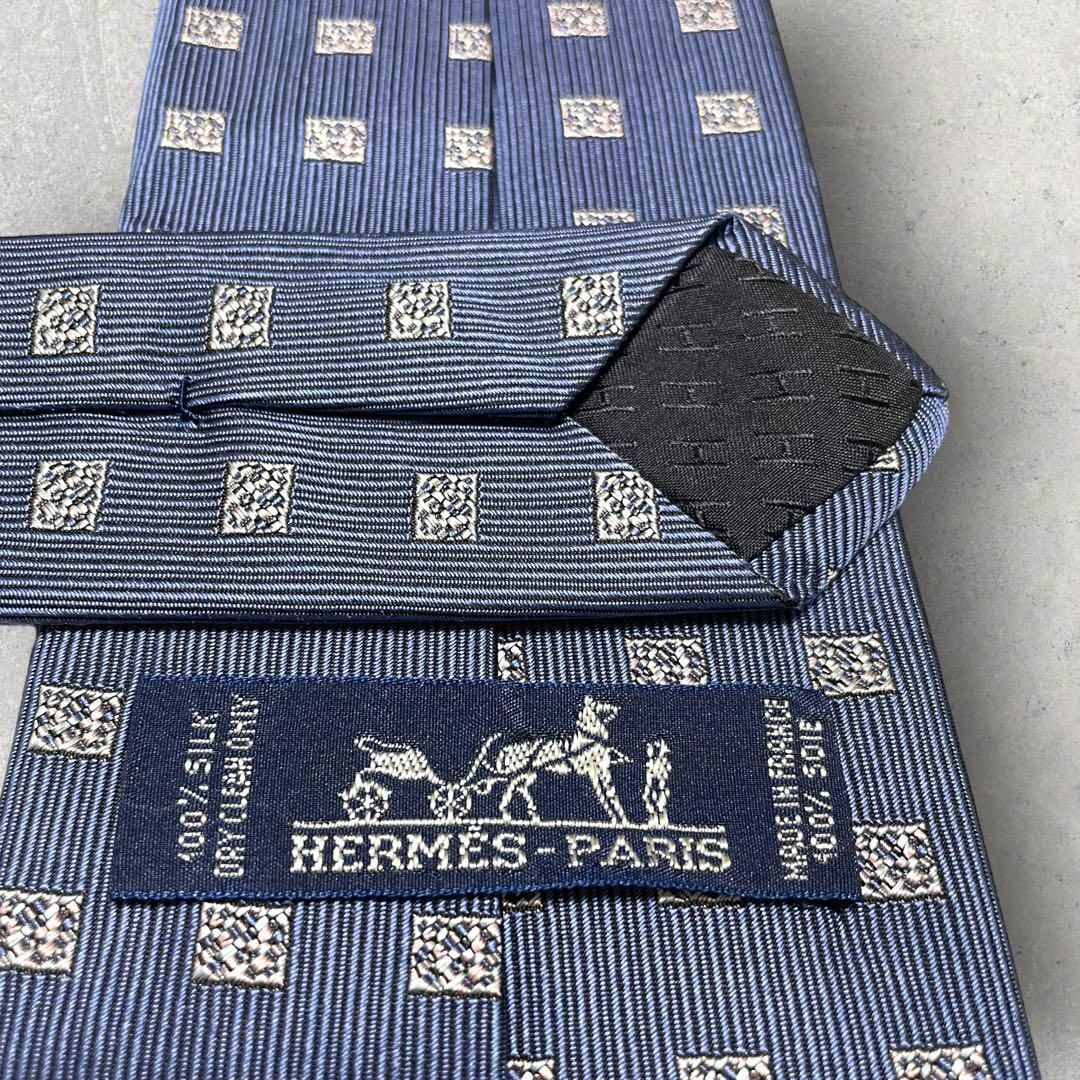 Hermes(エルメス)のHERMES エルメス ジャガード スクエアドット柄 ネクタイ ブルー 青 メンズのファッション小物(ネクタイ)の商品写真