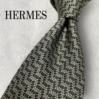 エルメス(Hermes)の美品 HERMES エルメス ジャガード 波型 ストライプ ネクタイ シルバー(ネクタイ)