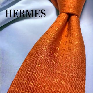 エルメス(Hermes)の美品 HERMES エルメス ファソネ H柄 総柄 ネクタイ オレンジ(ネクタイ)