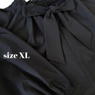 【新品 タグ付き】XL ピュアラスト レディース ブラウス リボン ネイビー(シャツ/ブラウス(長袖/七分))