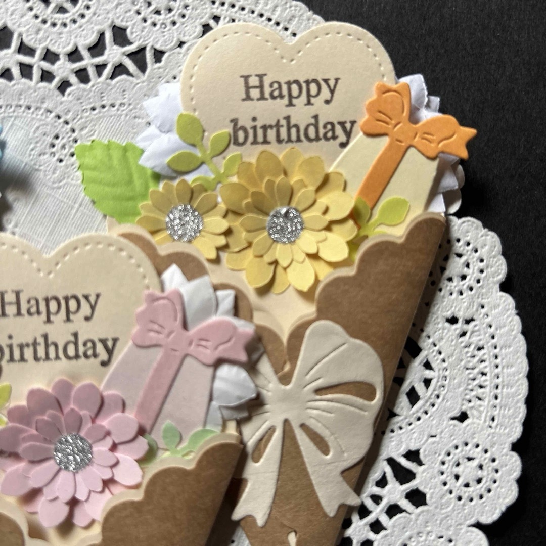 ❤️花束のメッセージカード❤️ happy birthday 3色セット ハンドメイドの文具/ステーショナリー(カード/レター/ラッピング)の商品写真