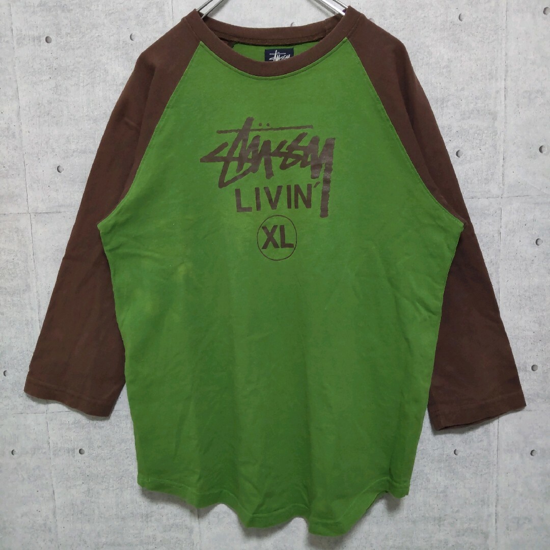 STUSSY(ステューシー)のSTUSSY ステューシー  七分袖Tシャ グリーン M 紺タグ ラグラン US メンズのトップス(Tシャツ/カットソー(七分/長袖))の商品写真