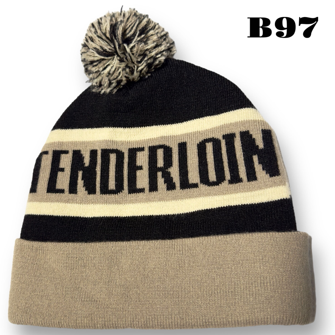 TENDERLOIN(テンダーロイン)の希少品！ TENDERLOIN ボンボン ビーニー ブラック グレー 黒 灰色 メンズの帽子(ニット帽/ビーニー)の商品写真