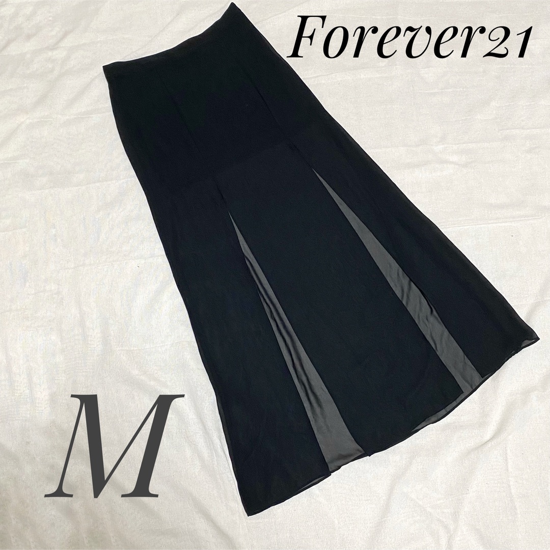 FOREVER 21(フォーエバートゥエンティーワン)のForever21 シアー スリットロングスカート ブラック M レディースのスカート(ロングスカート)の商品写真