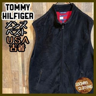 トミーヒルフィガー(TOMMY HILFIGER)のトミーヒルフィガー ロゴ ブラック メンズ ベスト アウター 黒 USA古着(ベスト)