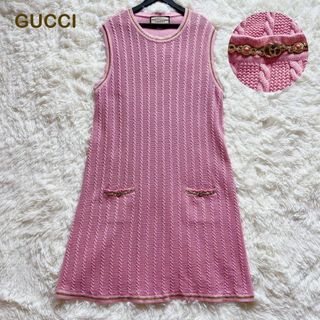 Gucci - 極美品✨グッチ　ロングワンピース　ケーブル編み　ダブルG ピンク　XL ウール