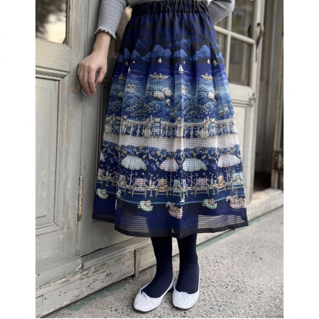 franche lippee(フランシュリッペ)のユキエモン／yukiemon★ウィフルスカートMネイビー レディースのスカート(ロングスカート)の商品写真