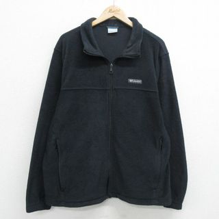 コロンビア(Columbia)のXL★古着 コロンビア COLUMBIA 長袖 フリース ジャケット メンズ ワンポイントロゴ 大きいサイズ 黒 ブラック 24jan25 中古 アウター(ダッフルコート)