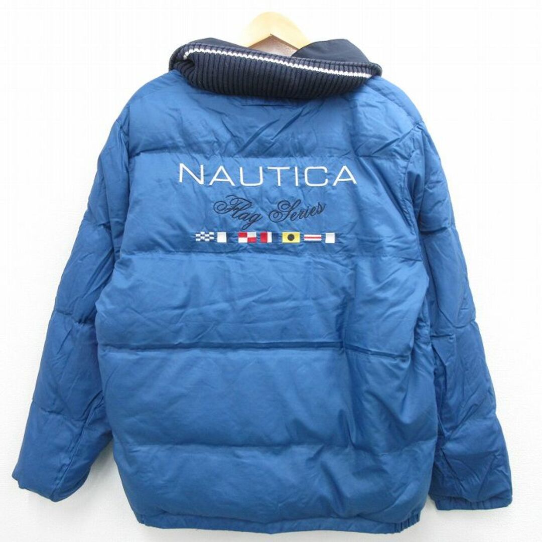 NAUTICA(ノーティカ)のXL★古着 ノーティカ NAUTICA 長袖 ブランド ジャケット メンズ リバーシブル ビッグロゴ 刺繍 紺 ネイビー 24jan27 中古 アウター メンズのジャケット/アウター(ダッフルコート)の商品写真