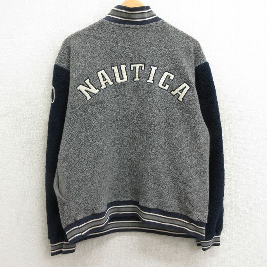 NAUTICA(ノーティカ)のL★古着 ノーティカ NAUTICA 長袖 ブランド ハーフジップ フリース ジャケット メンズ 90年代 90s ビッグロゴ USA製 グレー他 【spe】 24jan29 中古 アウター メンズのジャケット/アウター(ダッフルコート)の商品写真