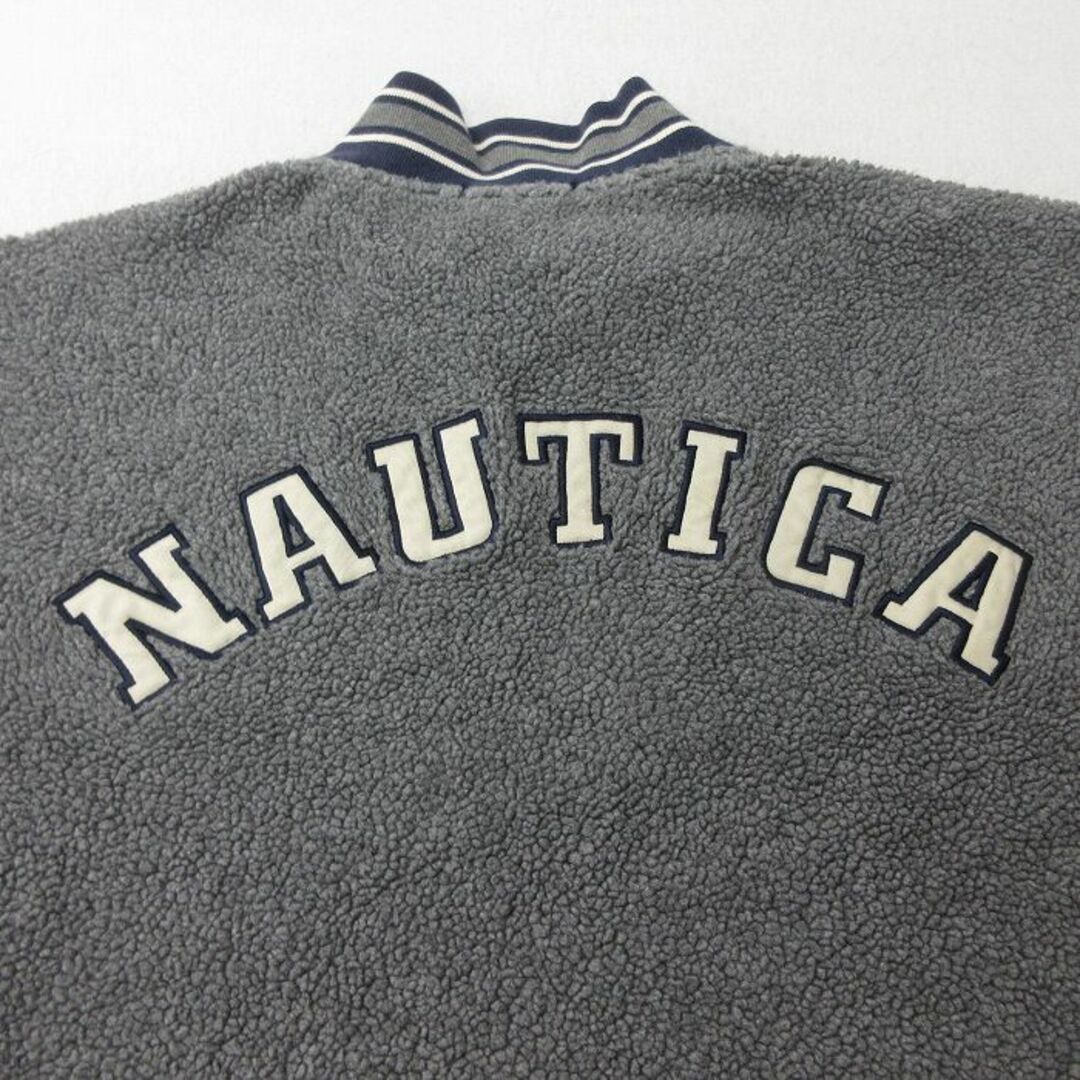 NAUTICA(ノーティカ)のL★古着 ノーティカ NAUTICA 長袖 ブランド ハーフジップ フリース ジャケット メンズ 90年代 90s ビッグロゴ USA製 グレー他 【spe】 24jan29 中古 アウター メンズのジャケット/アウター(ダッフルコート)の商品写真