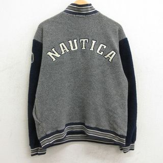 ノーティカ(NAUTICA)のL★古着 ノーティカ NAUTICA 長袖 ブランド ハーフジップ フリース ジャケット メンズ 90年代 90s ビッグロゴ USA製 グレー他 【spe】 24jan29 中古 アウター(ダッフルコート)