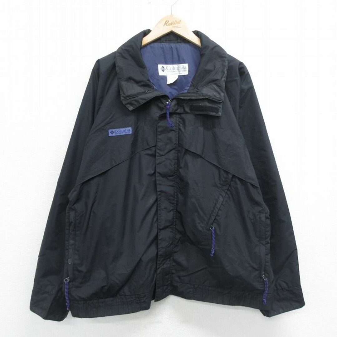 Columbia(コロンビア)のXL★古着 コロンビア COLUMBIA 長袖 ナイロン ジャケット メンズ 90年代 90s ワンポイントロゴ 大きいサイズ 黒 ブラック 24jan29 中古 アウター メンズのジャケット/アウター(ダッフルコート)の商品写真