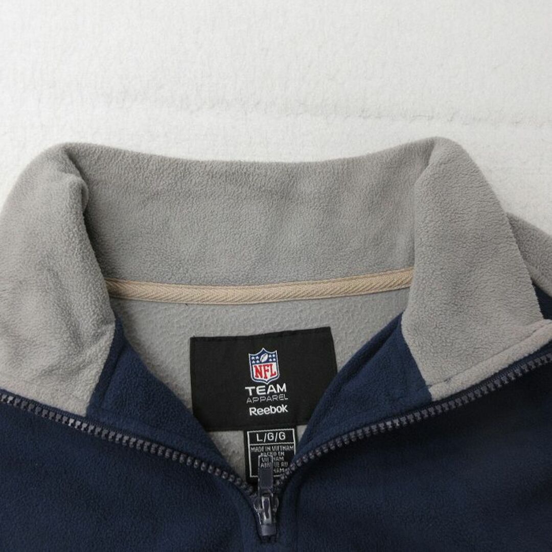 Reebok(リーボック)のL★古着 リーボック REEBOK 長袖 ハーフジップ フリース ジャケット メンズ 00年代 00s NFL ダラスカウボーイズ ツートンカラー 紺他 ネイビー アメフト スーパーボウル 24jan30 中古 アウター メンズのジャケット/アウター(ダッフルコート)の商品写真