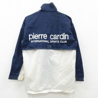 ピエールカルダン(pierre cardin)のS★古着 ピエールカルダン pierre cardin 長袖 ナイロン ジャケット メンズ ビッグロゴ 刺繍 紺他 ネイビー 内側メッシュ 24jan27 中古 アウター ウインドブレーカー(ダッフルコート)