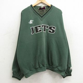 XL★古着 長袖 ジャケット メンズ 00年代 00s NFL ニューヨークジェッツ 大きいサイズ Vネック 緑 グリーン アメフト スーパーボウル 24jan23 中古 アウター ジャンパー ブルゾン(ダッフルコート)