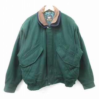 XL★古着 長袖 ウール ジャケット メンズ 90年代 90s 大きいサイズ 襟レザー 緑他 グリーン 24jan24 中古 アウター(ダッフルコート)