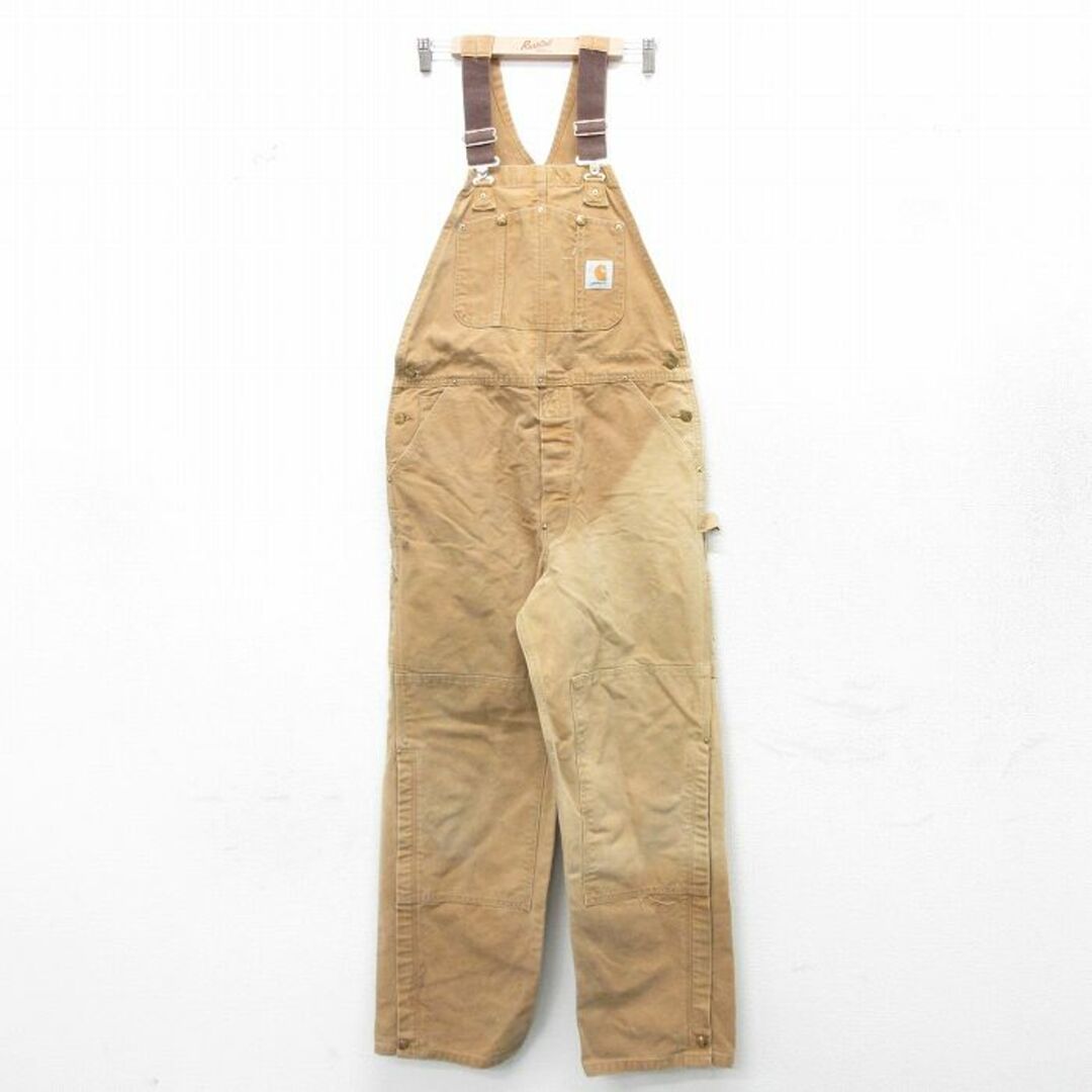 Charhartt WIP(カーハートダブリューアイピー)のW37★古着 カーハート Carhartt オーバーオール メンズ 90年代 90s ダブルニー ダック地 コットン USA製 茶 ブラウン 24jan31 中古 ボトムス メンズのパンツ(サロペット/オーバーオール)の商品写真