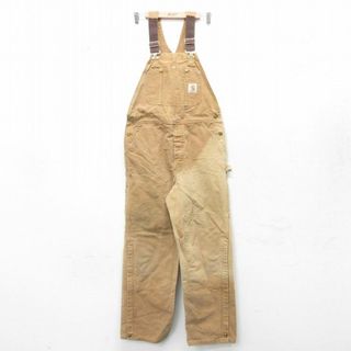 カーハートダブリューアイピー(Charhartt WIP)のW37★古着 カーハート Carhartt オーバーオール メンズ 90年代 90s ダブルニー ダック地 コットン USA製 茶 ブラウン 24jan31 中古 ボトムス(サロペット/オーバーオール)