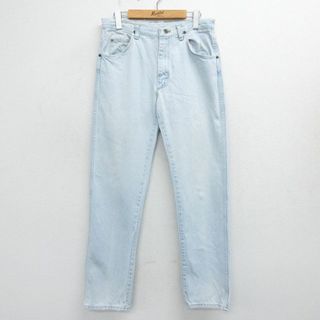 ラングラー(Wrangler)のW32★古着 ラングラー Wrangler ジーンズ メンズ 90年代 90s コットン USA製 薄紺 ネイビー デニム 24jan26 中古 ボトムス ジーパン Gパン ロング パンツ(ワークパンツ/カーゴパンツ)