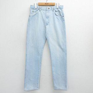 ラングラー(Wrangler)のW32★古着 ラングラー Wrangler ジーンズ メンズ 90年代 90s コットン USA製 薄紺 ネイビー デニム 24jan26 中古 ボトムス ジーパン Gパン ロング パンツ(ワークパンツ/カーゴパンツ)