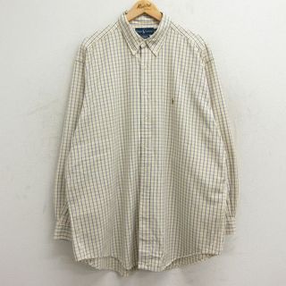 ラルフローレン(Ralph Lauren)のXL★古着 ラルフローレン Ralph Lauren 長袖 ブランド シャツ メンズ 90年代 90s ワンポイントロゴ YARMOUTH オックスフォード 大きいサイズ コットン ボタンダウン 白他 ホワイト チェック 24jan22 中古 トップス(シャツ)