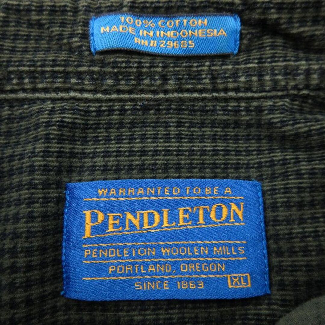 PENDLETON(ペンドルトン)のXL★古着 ペンドルトン PENDLETON 長袖 ブランド シャツ メンズ コーデュロイ 千鳥格子 大きいサイズ コットン ボタンダウン 緑他 グリーン チェック 24jan23 中古 トップス メンズのトップス(シャツ)の商品写真