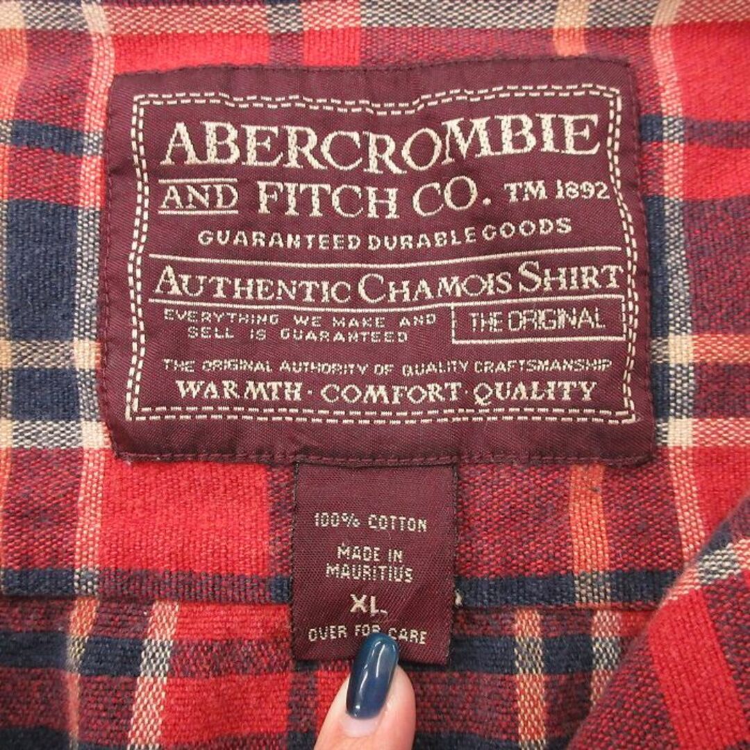 Abercrombie&Fitch(アバクロンビーアンドフィッチ)のXL★古着 アバクロンビー Abercrombie&fitch 長袖 ブランド シャツ メンズ 90年代 90s 大きいサイズ ロング丈 コットン 赤他 レッド チェック 24jan25 中古 トップス メンズのトップス(シャツ)の商品写真