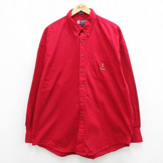 ラルフローレン(Ralph Lauren)のXL★古着 ラルフローレン Ralph Lauren チャップス 長袖 ブランド シャツ メンズ 90年代 90s ワンポイントロゴ 大きいサイズ コットン ボタンダウン 赤 レッド 24jan30 中古 トップス(シャツ)