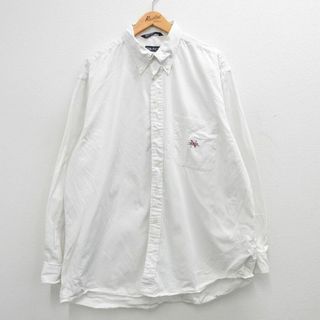 ノーティカ(NAUTICA)のXL★古着 ノーティカ NAUTICA 長袖 ブランド シャツ メンズ 90年代 90s ワンポイントロゴ 大きいサイズ ロング丈 コットン ボタンダウン 白 ホワイト 24jan30 中古 トップス(シャツ)