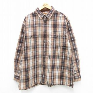 XL★古着 セントジョンズベイ 長袖 ヘビー フランネル シャツ メンズ コットン 茶他 ブラウン チェック 24jan29 中古 トップス(シャツ)