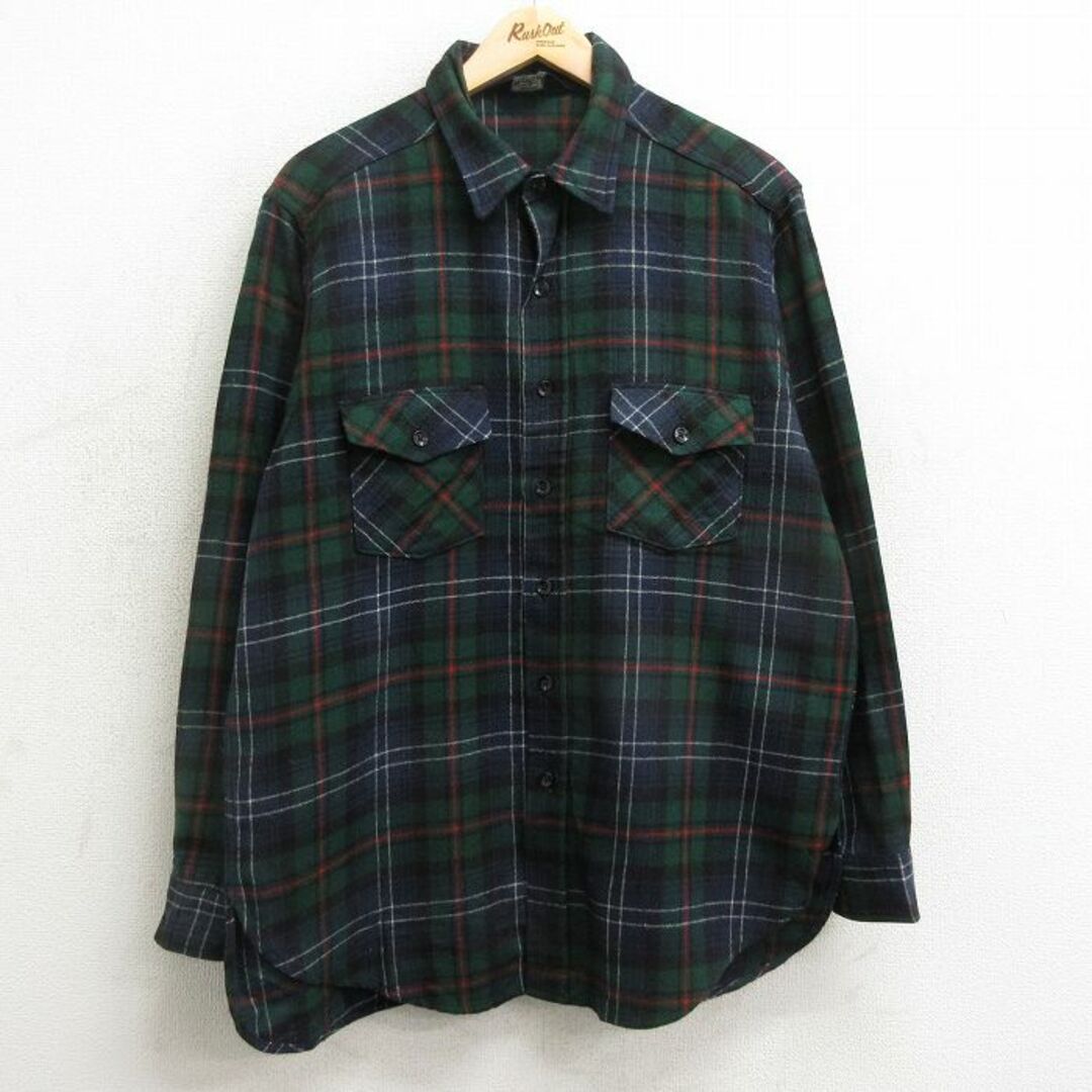 WOOLRICH(ウールリッチ)のXL★古着 ウールリッチ WOOLRICH 長袖 ウール シャツ メンズ 90年代 90s USA製 緑他 グリーン チェック 24jan29 中古 トップス メンズのトップス(シャツ)の商品写真