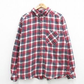 ウールリッチ(WOOLRICH)のXL★古着 ウールリッチ WOOLRICH 長袖 フランネル シャツ メンズ 大きいサイズ コットン ボタンダウン 赤他 レッド チェック 24jan29 中古 トップス(シャツ)