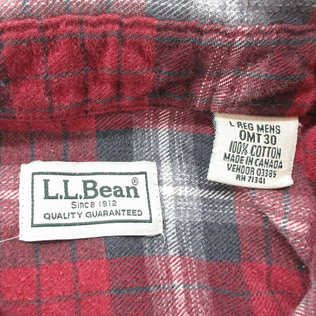 L.L.Bean(エルエルビーン)のXL★古着 エルエルビーン LLBEAN 長袖 フランネル シャツ メンズ 00年代 00s コットン ボタンダウン カナダ製 エンジ他 チェック 24jan30 中古 トップス メンズのトップス(シャツ)の商品写真