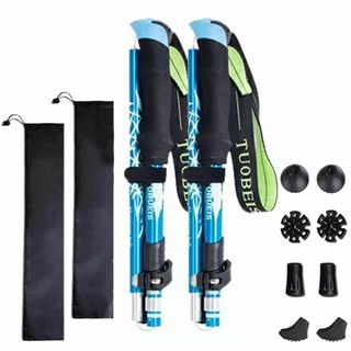 トレッキングポール 5段折りたたみ式 2本セット 6色あり アルミ製 軽量 登山(登山用品)