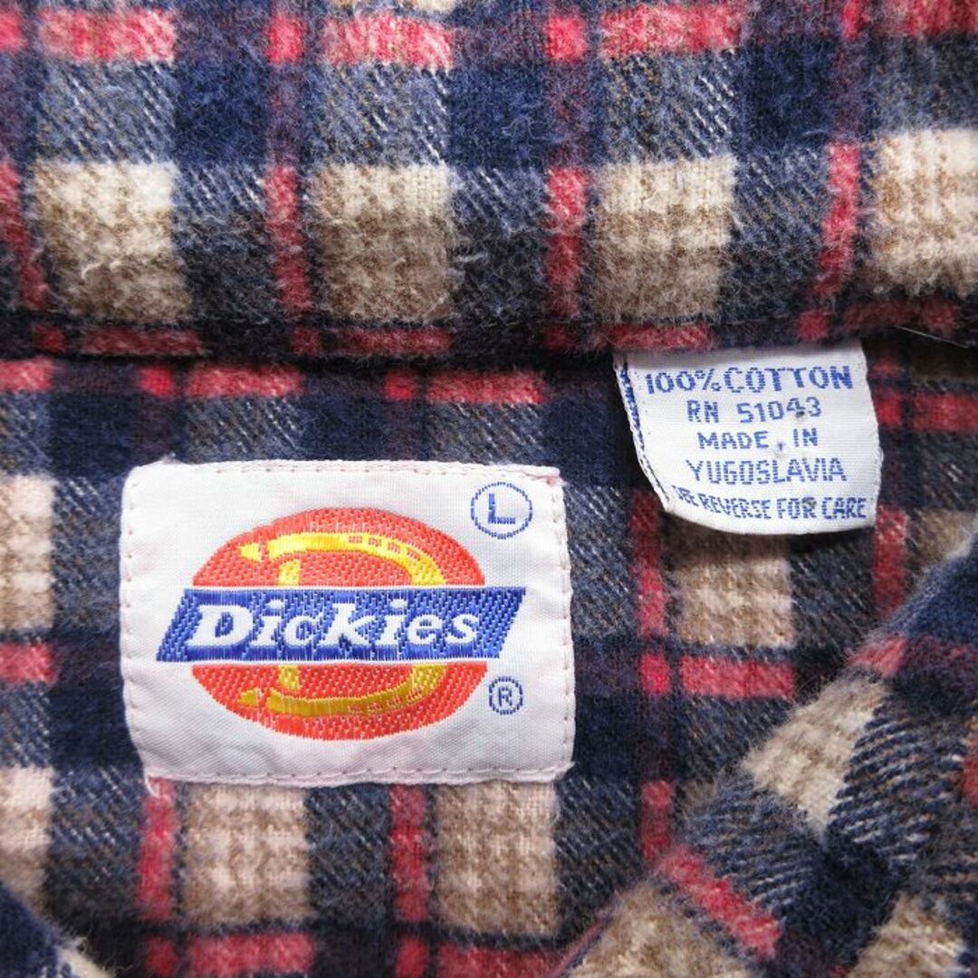 Dickies(ディッキーズ)のXL★古着 ディッキーズ Dickies 長袖 フランネル シャツ メンズ 80年代 80s コットン 紺他 ネイビー チェック 24jan30 中古 トップス メンズのトップス(シャツ)の商品写真