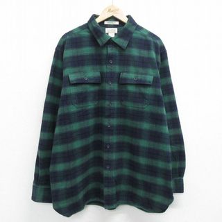 エルエルビーン(L.L.Bean)のXL★古着 エルエルビーン LLBEAN 長袖 ヘビー フランネル シャツ メンズ 00年代 00s 大きいサイズ コットン 緑他 グリーン チェック 24jan30 中古 トップス(シャツ)