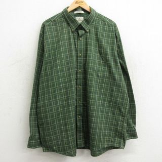 エルエルビーン(L.L.Bean)のXL★古着 エルエルビーン LLBEAN 長袖 シャツ メンズ 00年代 00s ロング丈 大きいサイズ コットン ボタンダウン 緑他 グリーン チェック 24jan24 中古 トップス(シャツ)