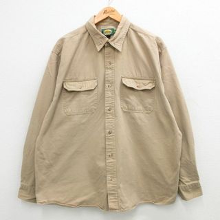 XL★古着 カベラス 長袖 シャツ メンズ 00年代 00s ダック地 大きいサイズ コットン 濃ベージュ カーキ 24jan27 中古 トップス(シャツ)