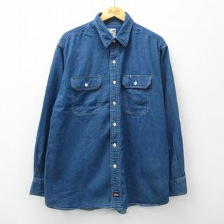 ディッキーズ(Dickies)のXL★古着 ディッキーズ Dickies 長袖 シャツ メンズ 00年代 00s ロング丈 コットン 紺 ネイビー デニム 24jan27 中古 トップス(シャツ)