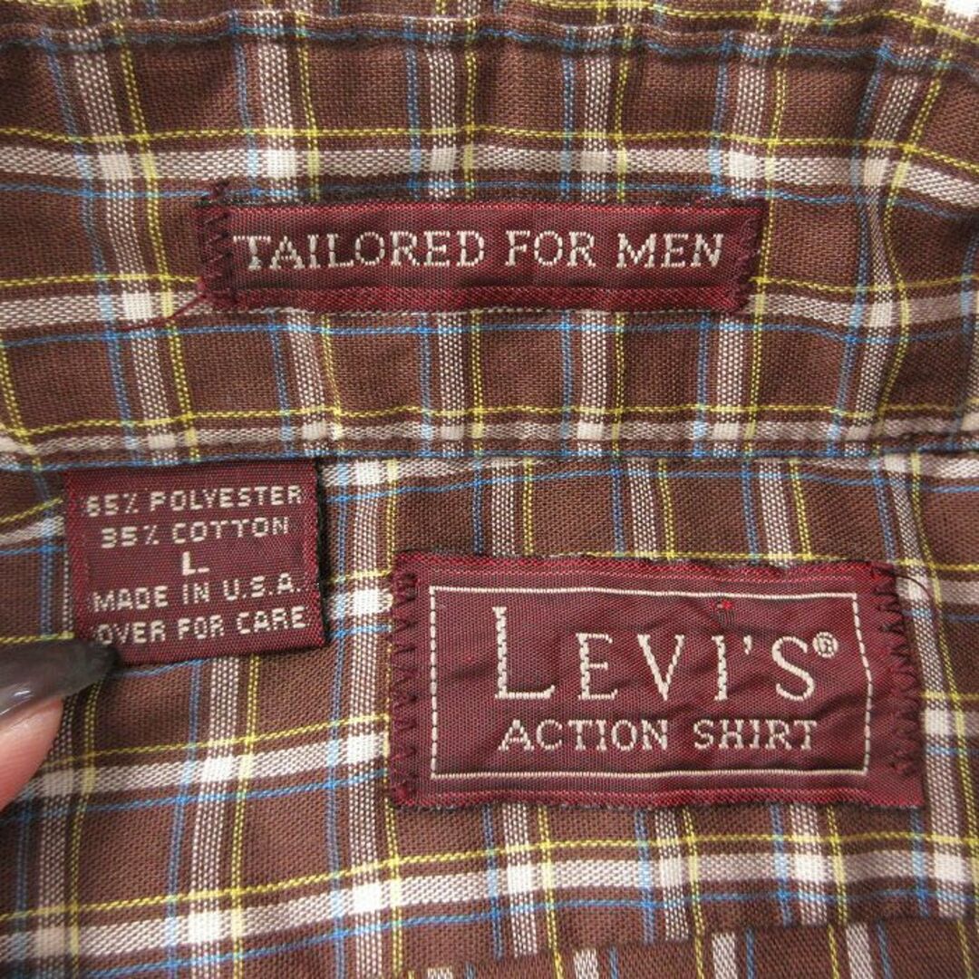 Levi's(リーバイス)のL★古着 リーバイス Levis 長袖 アクション シャツ メンズ 80年代 80s USA製 茶他 ブラウン チェック 【spe】 24jan29 中古 トップス メンズのトップス(シャツ)の商品写真