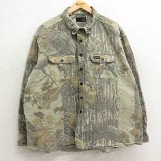 XL★古着 長袖 ハンティング シャツ メンズ 90年代 90s リアルツリー 大きいサイズ コットン USA製 ベージュ他 カーキ 迷彩 24jan22 中古 トップス(シャツ)