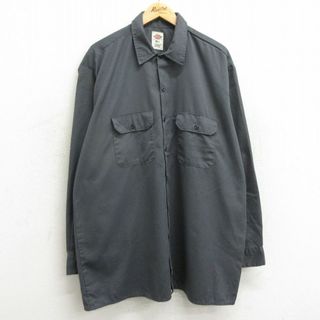 ディッキーズ(Dickies)のXL★古着 ディッキーズ Dickies 長袖 ワーク シャツ メンズ 大きいサイズ ロング丈 濃グレー 24jan24 中古 トップス(シャツ)