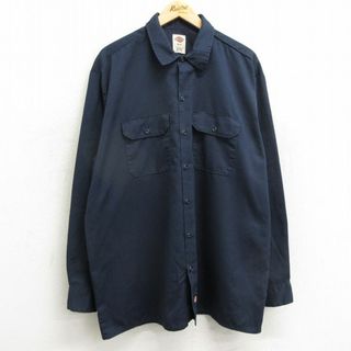 ディッキーズ(Dickies)のXL★古着 ディッキーズ Dickies 長袖 ワーク シャツ メンズ 大きいサイズ ロング丈 紺 ネイビー 24jan24 中古 トップス(シャツ)