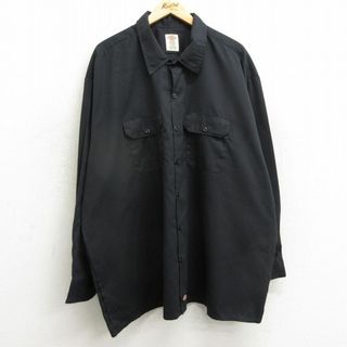 ディッキーズ(Dickies)のXL★古着 ディッキーズ Dickies 長袖 ワーク シャツ メンズ 大きいサイズ ロング丈 黒 ブラック 【spe】 24jan24 中古 トップス(シャツ)