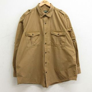 XL★古着 オービス ORVIS 長袖 ワーク シャツ メンズ 大きいサイズ ロング丈 コットン 濃ベージュ カーキ 24jan27 中古 トップス(シャツ)